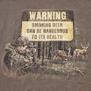 Buck Wear T-Shirt Mens Large Brown Graphic Hunting Smoking Deer Funny Hunter